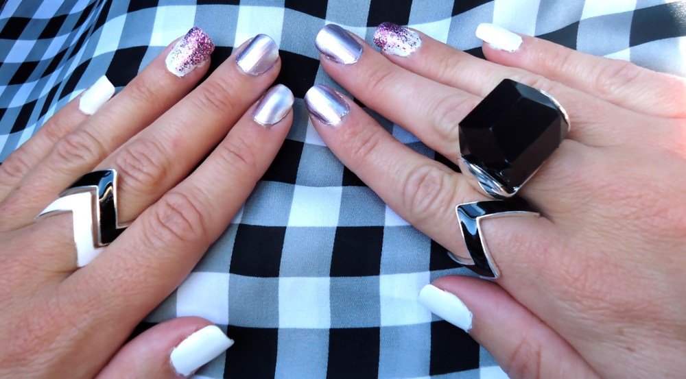 Mixed Media Mani:  White, Purple, Glitter & Metallics!