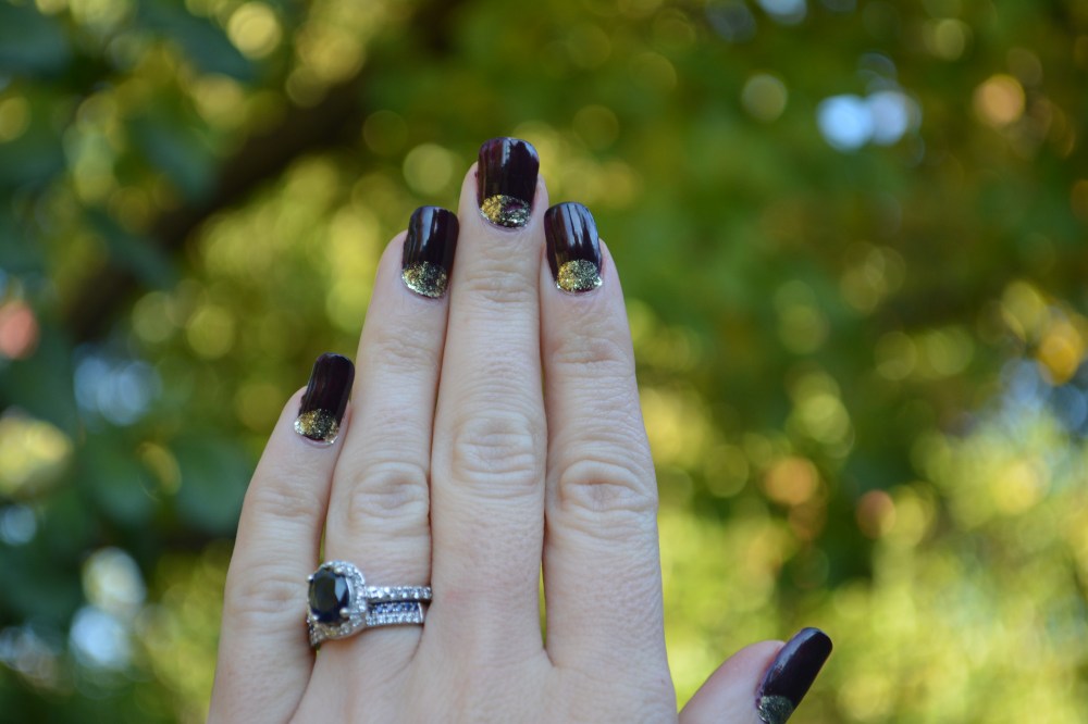 Half Moon Gold Glitter over Deep Dark Purple