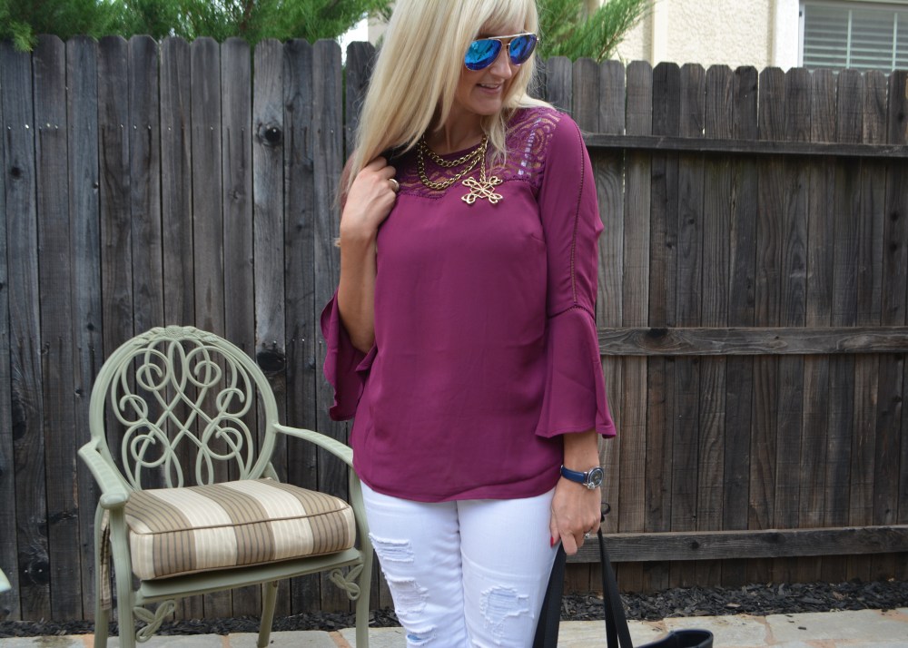 Avon Lace Trim Bell Sleeve Blouse